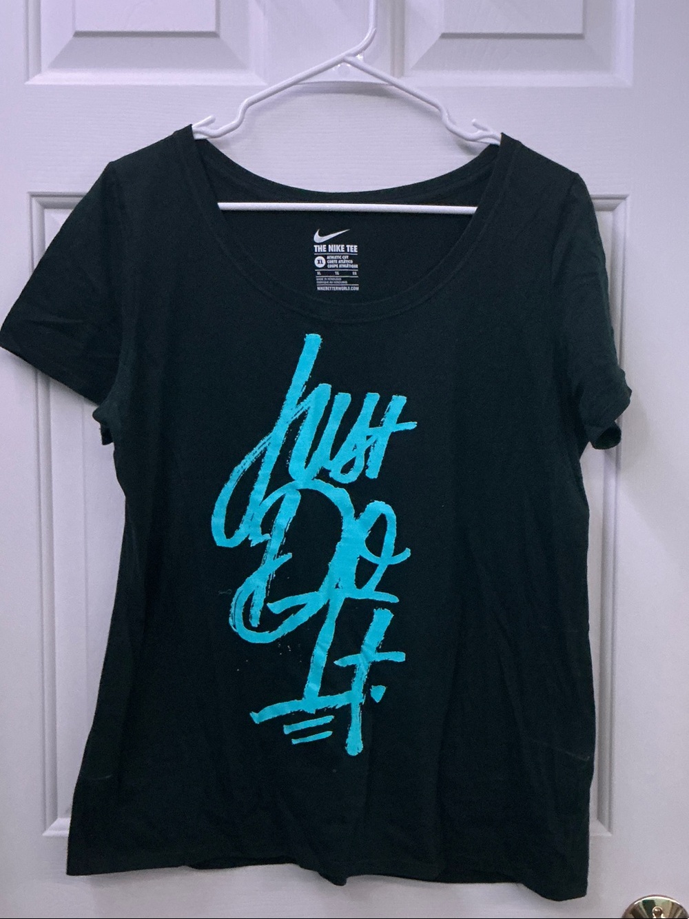 Nike Women's Black Tee with Teal 'Just Do It' Script